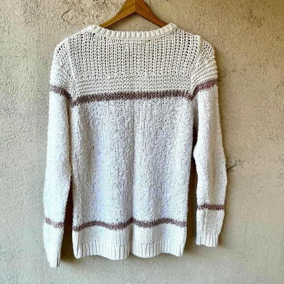 Ann Taylor LOFT Serenade Stripe Open Knit Sweater Size Medium Ivory White - Picture 8 of 8